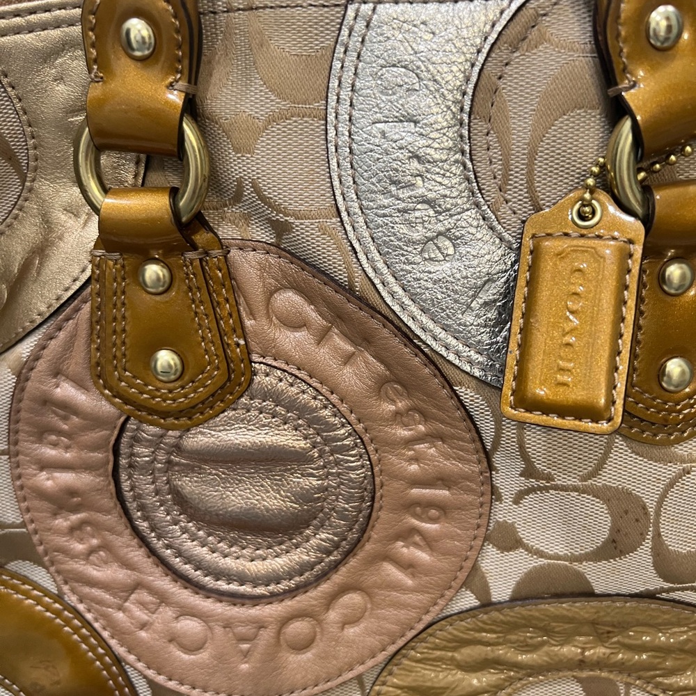 Coach Ashley Patchwork Metallic  Canvas Jacquard Satchel F15474 - Picture 5 of 10